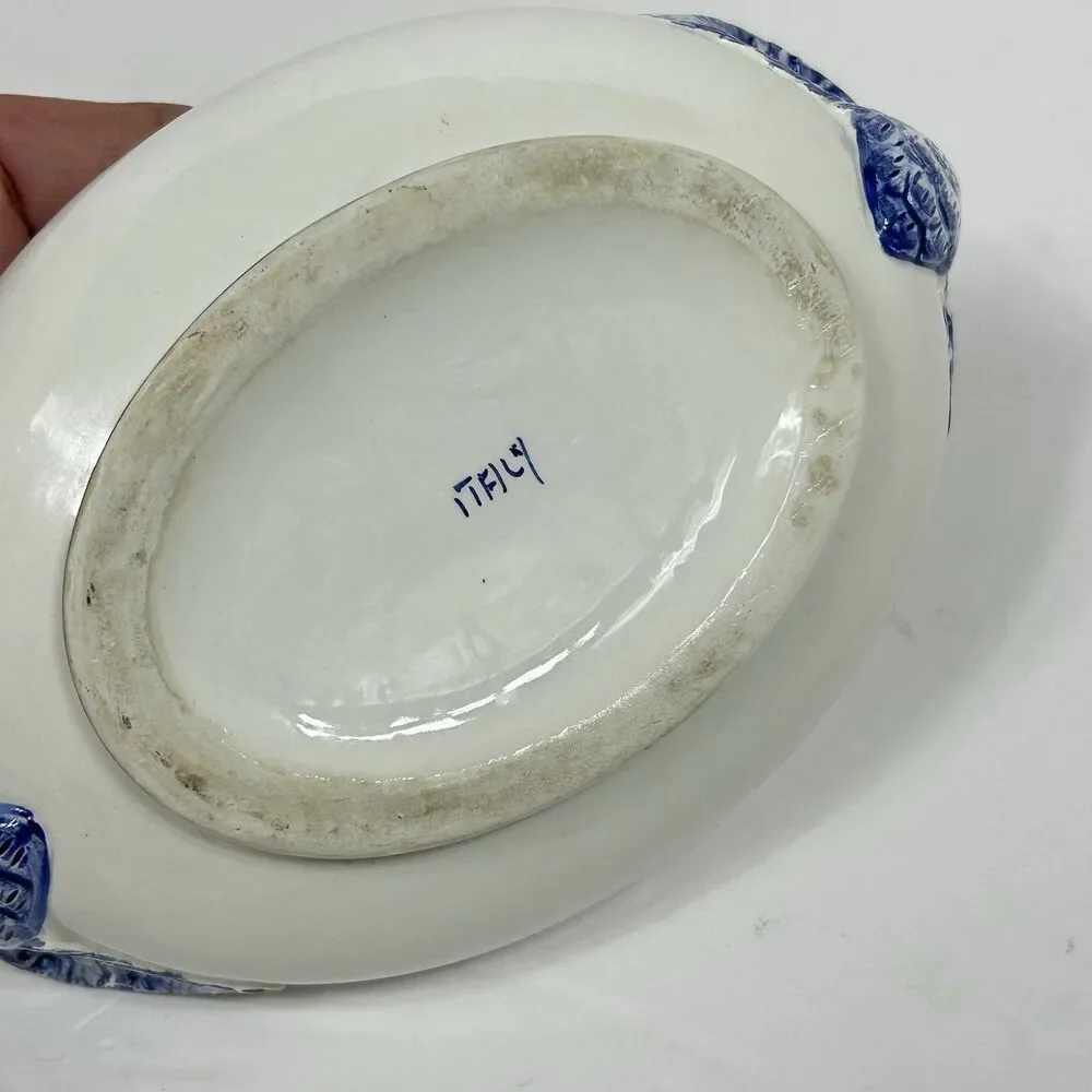 Blue White Ceramic Duck Tureen Ladle Lid Made in Italy Country Farmhouse Decor